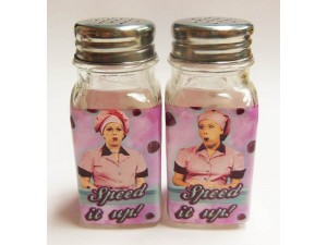I Love Lucy Salt & Pepper Shaker Set Chocolate Factory "SPEED IT UP" Design
